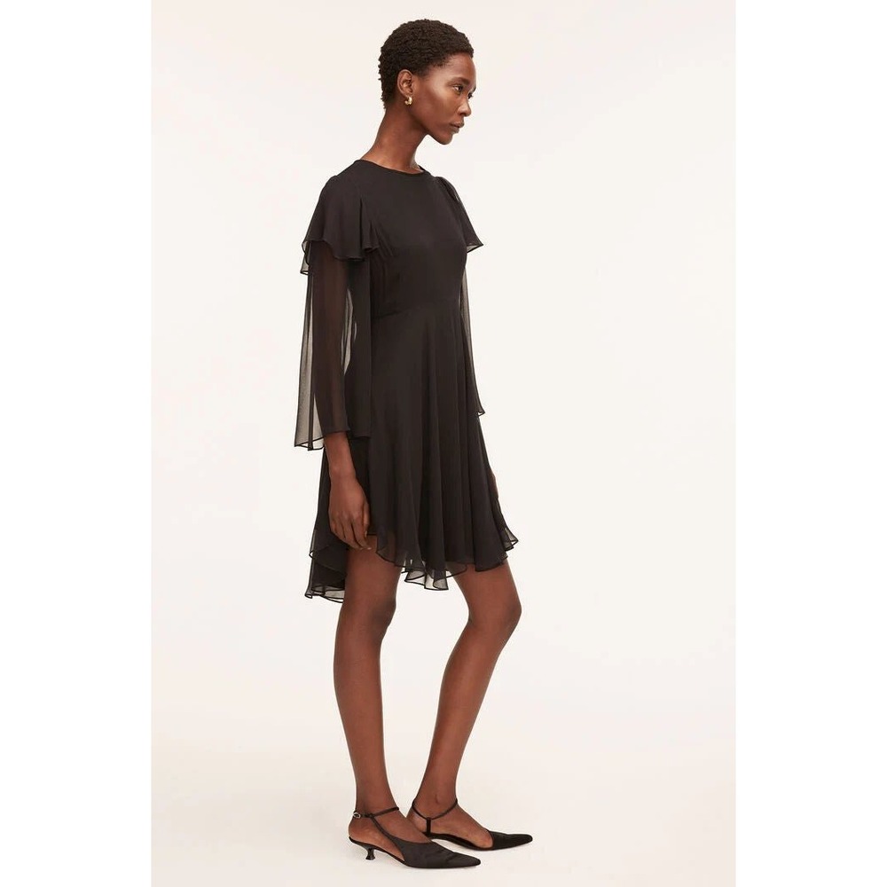 Rebecca Taylor Ruffle Silk Chiffon Dress Womens 12 Black Luxury Whimsigoth LBD